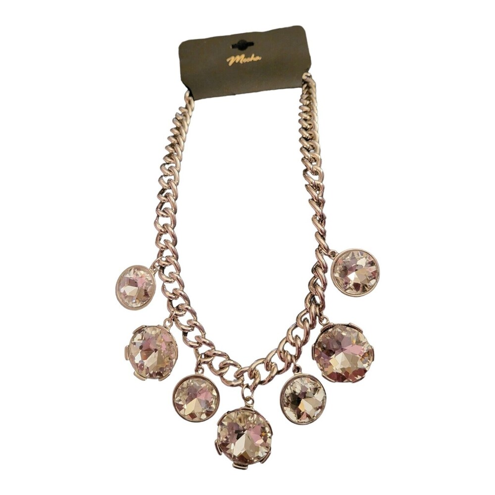 Mocha Silver Tone and Clear Rhinestone Statement Necklace 16" - 20"
